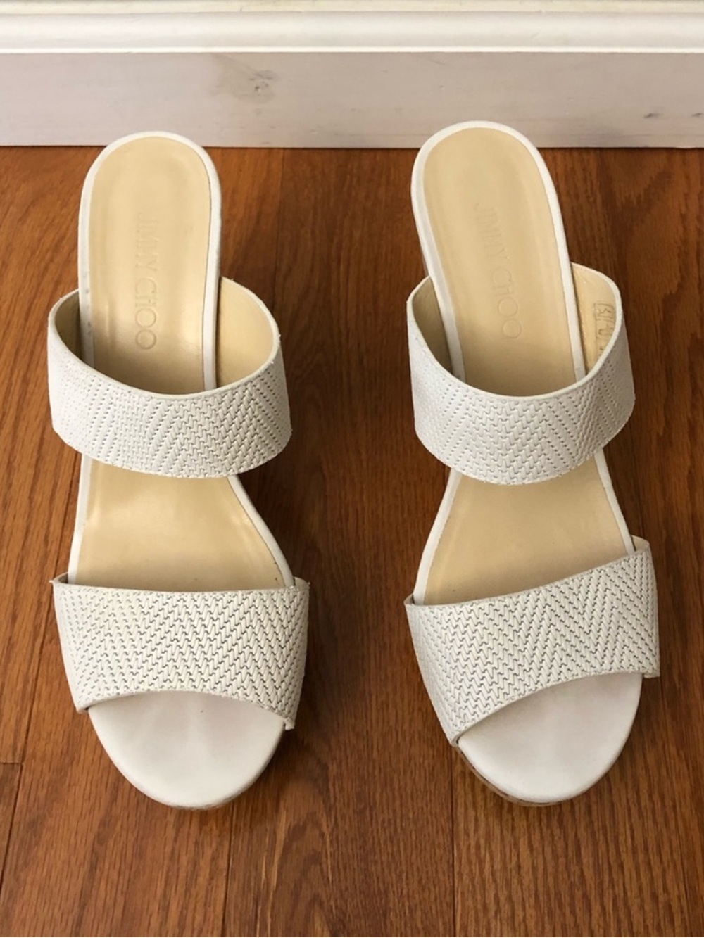 Jimmy Choo Cream Wedge Slide Sandals